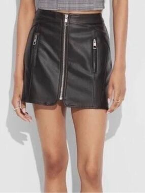wild fable Brown Faux Leather Zip-Front Mini Skirt, Small
